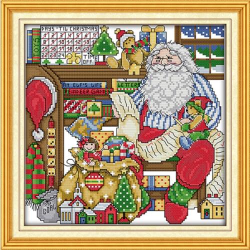 The working room of Santa Claus cross stitch kit people Christmas x-mas count printed canvas stitches embroidery DIY handmade