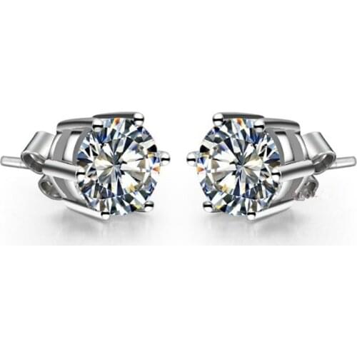 Solid 14K White Gold Earrings 0.5CT/Piece Round Diamond Stud Earrings for Women Six Prongs Set Lovely Jewelry Gift For Girl