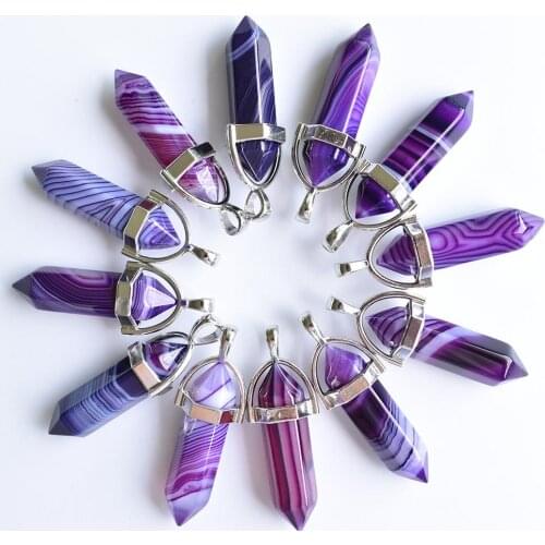 Wholesale 24pcs/lot high quality Purple Stripe onyx pillar shape point Chakra charms pendants for jewelry making free shipping