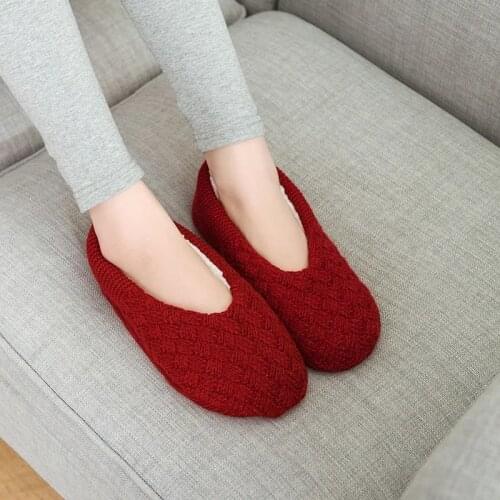 Ousefu cheap knitted cotton women sock slippers soft cozy warm plush sillppers for home household non-slip grip winter warm sock