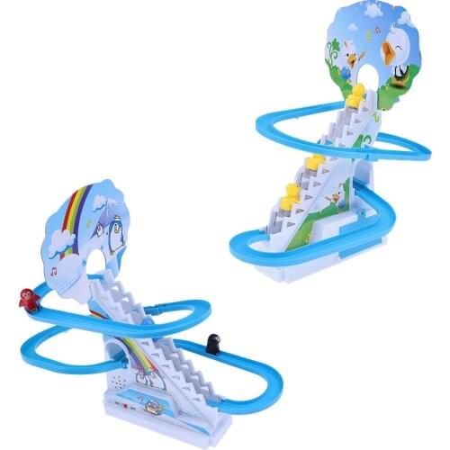 Plastic Electric Small Penguins Climb Stair Track Toys with Light Music Birthday Christmas Gift for Baby Kids Children Toys