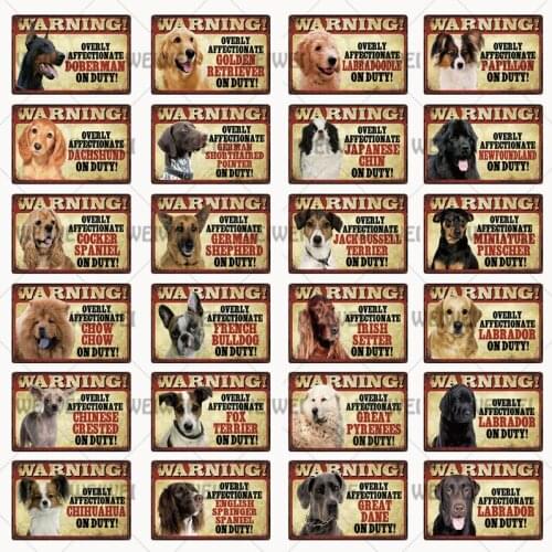 Pets Dog Warning Doberman Golden Labrador Metal Sign Tin Poster Home Decor Bar Wall Art Painting 20*30 CM