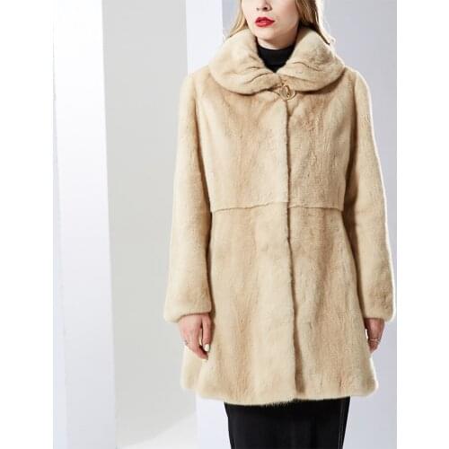 Real mink fur coat2018 autumn and winter new Fashion Slim mink coat women fur coats medium long mink fur coat turn down collar