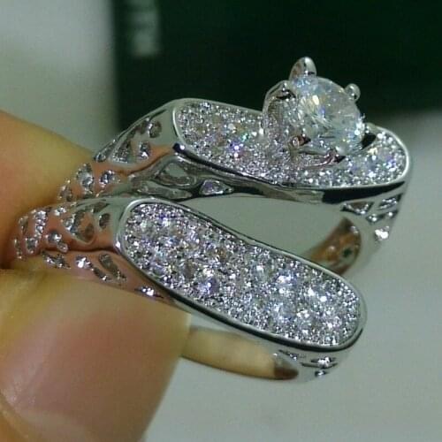 Luxury Gorgeous Women Jewelry White Zircon Bridal Couple Rings for Wedding Engagement Set Gifts
