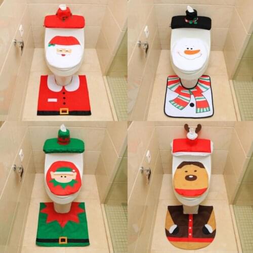 Santa Snowman Claus Merry Christmas Toilet Seat Cover set Navidad Rug Bathroom Set Cushion Pads Christmas Decoration gift AU289