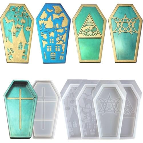 DIY Crystal Epoxy Resin Mold Halloween Coffin Storage Box Silicone Mold Jewelry Box Mirror Silicone Mold For Resin