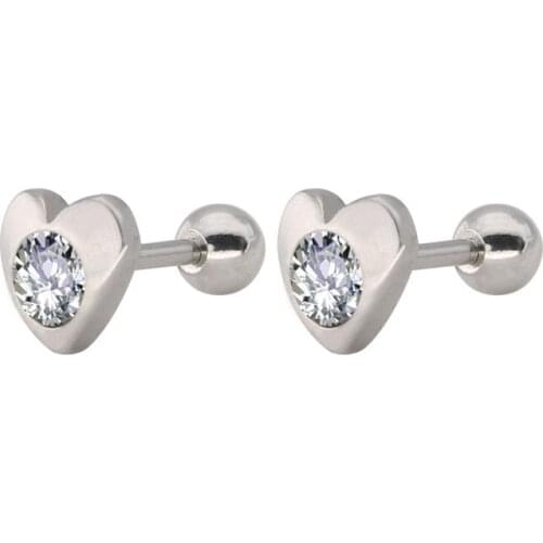 AsJerlya New Style Fashion Heart Shape Heart Titanium Steel Belt Zircon Earring Stainless Steel Ear Stud Anti-Allergy