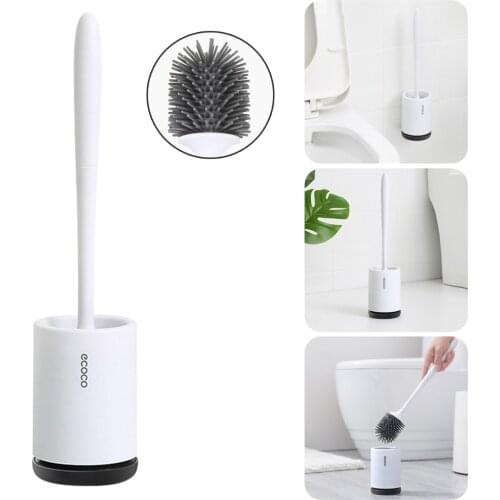 Silicone Toilet Brush with Holder Flush Brush Soft TPR Bristles Toilet Brush Holder Bathroom Toilet Cleaning Accessories