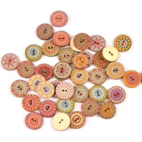 Mixed Flower Pattern Wooden Round decorative Sewing Buttons for Scrapbooking Handmade Craft Supplies 20/25mm 25pcs MT1801