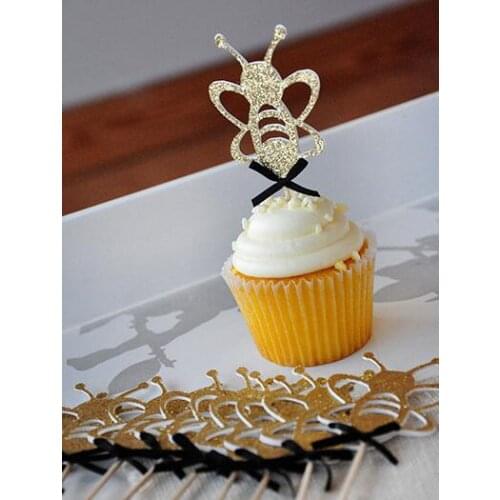 Glitter GOLD Mommy to Bee gender reveal birthday cupcake toppers baptism Christening party decoration doughnut picks