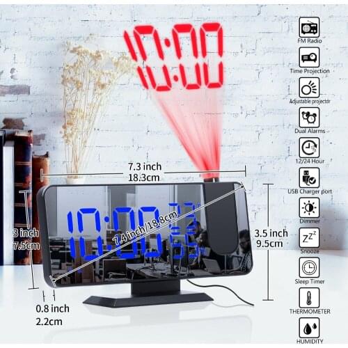 LED Digital Alarm Clock Watch Table Electronic Desktop Clocks USB Wake Up FM Radio Time Projector Snooze Function 2 Alarm