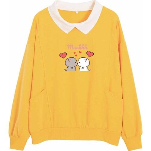 Cute Cat Oversized Sweatshirt Aesthetic Cotton Pullover Top Long Sleeve Top Women Kawaii Clothes Harajuku Graphic Long Sleeve