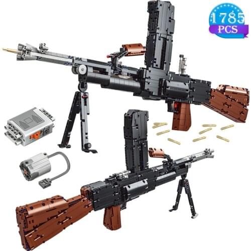 Technical Expert Moc Military Electric Light Machine Gun Model Ideas Bricks Childrens Educational Toys for Boys Birthday Gifts