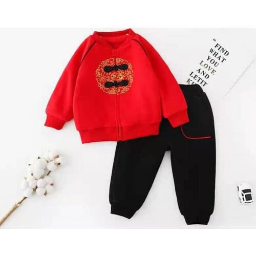 Traditional Chinese Clothes For Kids New Year Red Tang Suit Baby Warm Outfit Girl Boy Gragon Printed Winter Costumes
