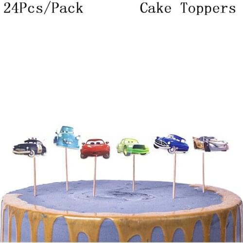 24PCS Disney Cars Decorate Favors Party Boy Cake Topper Disney Cars Theme Baby Shower Cupcake Toppers With Sticks Birthday Party