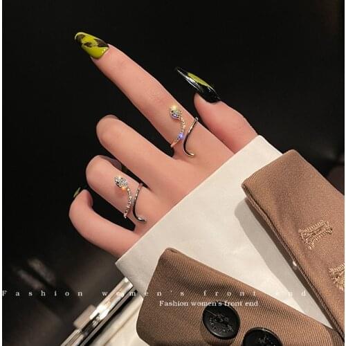 Korea New Design Fashion Jewelry AAA Zircon 14K Gold Plating Snake Ring Creative Womens Opening Adjustable Ring