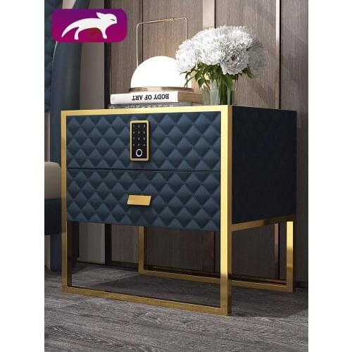 Bedroom solid wood storage drawer, stainless steel single lock bedside table, soft leather packaging