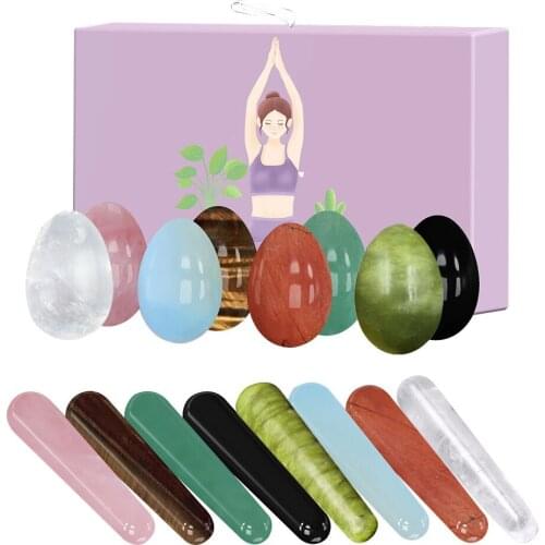 Rose Quartz Jade Yoni Egg Set Vaginal Tightening Kegel Exerciser Natural Stone Crystal Yoni Wand Feminine Hygiene Kegel Ball