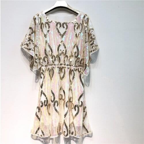 Summer Dress Women Vestido Loose Bat Sleeve Bling Bling Sequin Beading Straight Party Sexy Black Pink women Dress Elastic waist