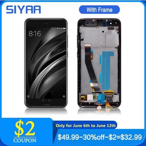 For Xiaomi Mi 6 LCD Display + Touch Screen With Frame Digitizer Assembly 5.15 Inches Replacement Free Repair Parts