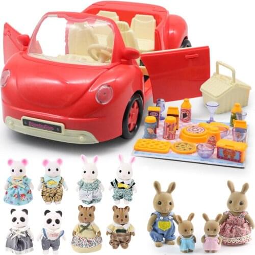 1:12 Doll Picnic Car Movable Doll Doll House Miniature Forest Animal Family Miniature Cartoon Pretend Play Set Birthday Gift