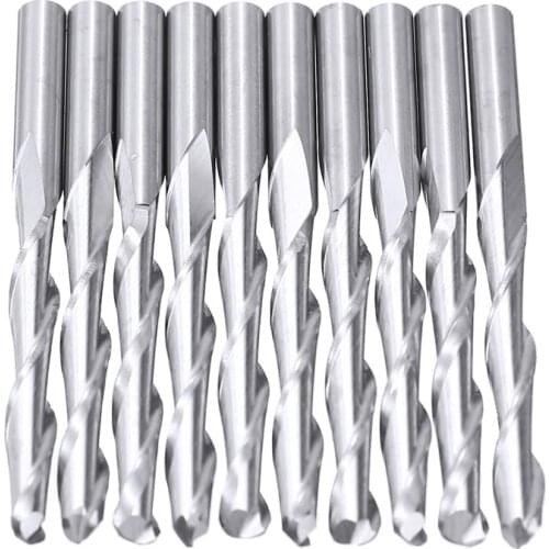 10pcs CNC Engraving Router Bit 2 Flutes Spiral Milling Cutter Tool Carbide Tungsten Bits CNC Turning Tool End Mill for Wood
