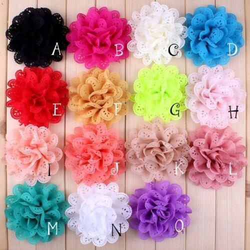 10pcs/lot 4" 15 Colors Fluffy Eyelet Silk Flowers For Hair Accessories Artificial Fabric Flowers Clips For Kids Headbands
