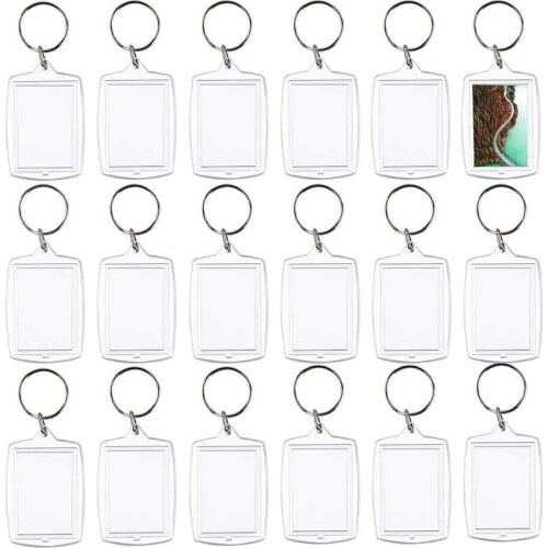 100Pcs Photo Keychain Rectangle Transparent Blank Acrylic Insert Photo Picture Frame Keyring Key Holder DIY Split Ring