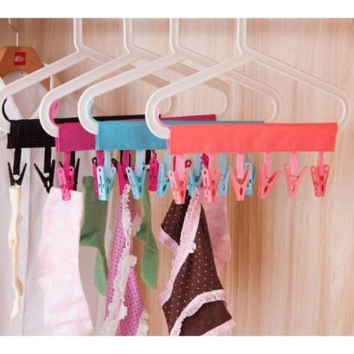 2pcs/lot 6-clips Creative Portable cloth Hanger Collapsible Travel Clothes Clip Bathroom rack Clothespins