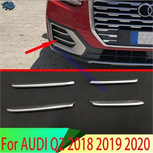 4pcs Matte Silver For Audi Q2 2018 2019 Car Styling Front Fog Light Lamp Molding Strip Cover Trim Accessories ABS Chrome
