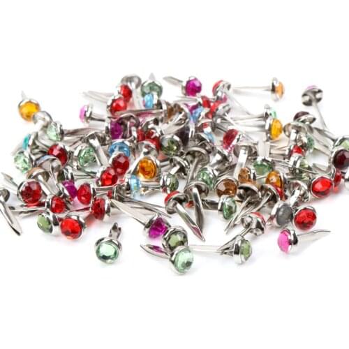 40Pcs Mixed Rhinestone Round Brads Fastener Embellishment Studs Spikes For Clothes Metal Brads Crafts DIY 16x7mm