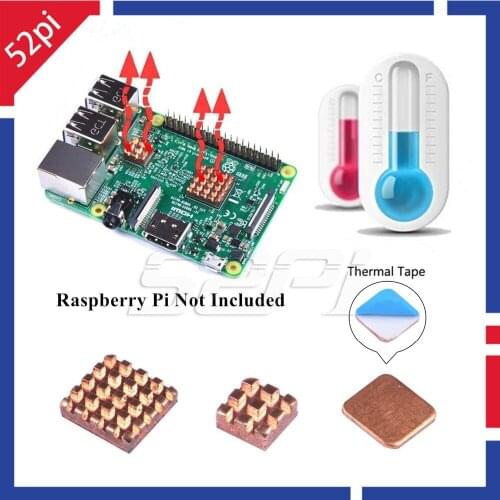 52Pi New! 1 Set of 3 Pcs Pure Copper Heatsinks 3 Pieces of Heat Sink Cooling Kit for Raspberry Pi 3 Model B / B