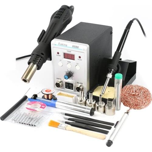 8586 2 In 1 ESD Soldering Station SMD Rework Soldering Station Electric Soldering Iron Hot Air Gun Set Kit Welding Repair Tools