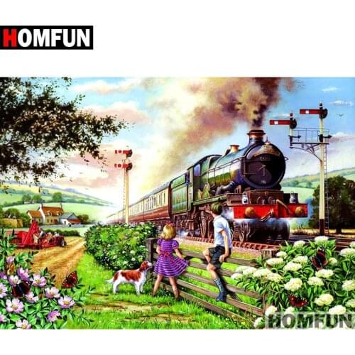 HOMFUN Full Square/Round Drill 5D DIY Diamond Painting "Train landscape" Embroidery Cross Stitch 5D Home Decor Gift A07258