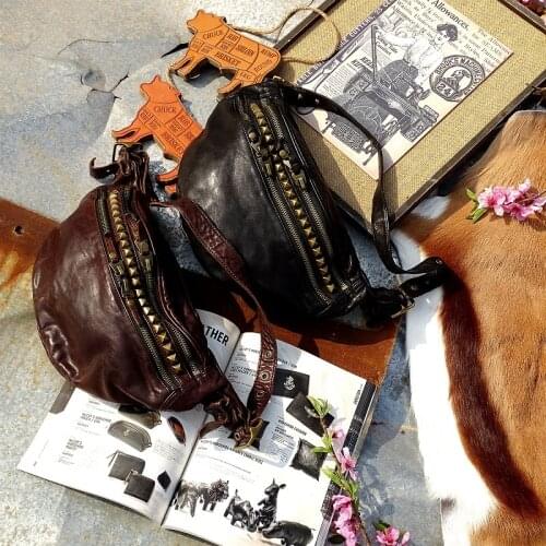 Free shipping.Japan style motor rivet genuine leather travel bag.quality wax Horsehide rider bag.luxury vintage leather package