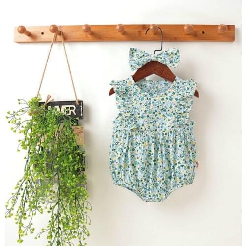 BABY Girl Clothes Baby Bodysuit Flora Printed Ruffle Princess Sleeveless Long Sleeve Romper+hair Band 2PCS Set Toddler Outfits