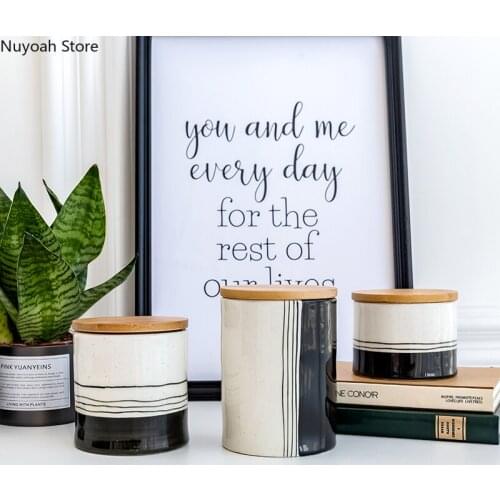Sealed Ceramic Storage Tank Snack Tea Storage Tank Decoration Grain Separator Bamboo Lid Storage Tank Modern Home Decoration