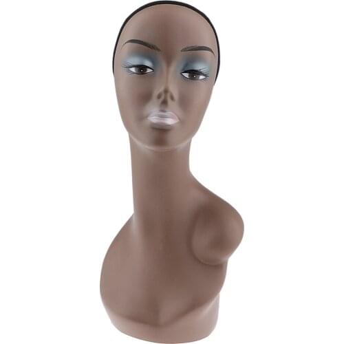 18.9 inch Height Mannequin Head with Large Left Shoulder for Wigs Display Caps Storage Holder Hat Making Tools w/ Mount Hole