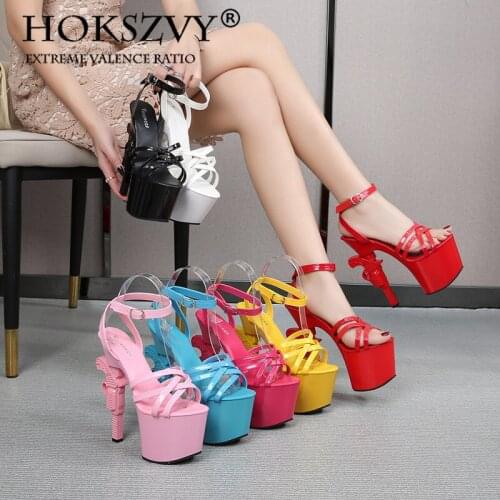 HOKSVZY Women Sandals Platform Shoes Stripper Heels Sexy Stiletto Color Ankle Strap Party Plus Size Ladies Sandals LFD
