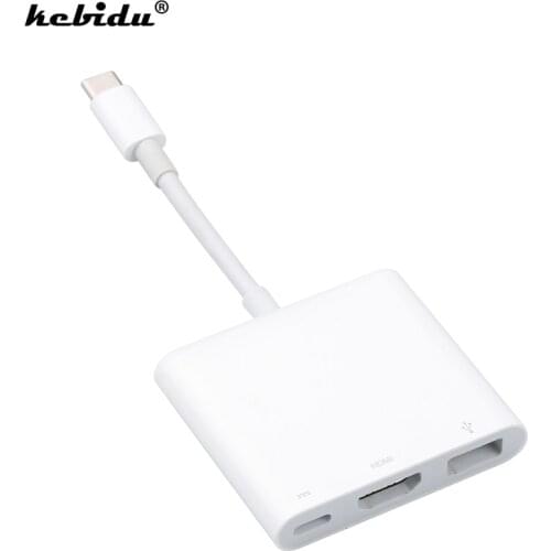 Kebidu USB Type-C Hub Adapter 3-in-1 USB C Hub to HDMI-compatible USB3.1 Type-C Female Adapter with Charging Converter