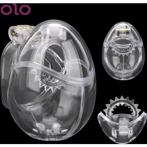 OLO Cock Ring Penis Cage Male Chastity Cage Lock Devices Fully Restraint Scrotum Ball Stretcher With Thorn Ring Sex Toys For Men
