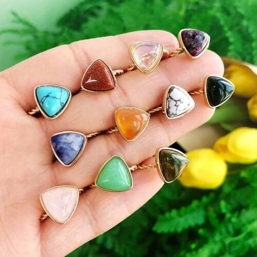 KOMI Geometric Turquoises Malachite Agates Ring Triangle Natural Stone Finger Cuff Open Woman Man Rings Diameter 1.8cm K6684
