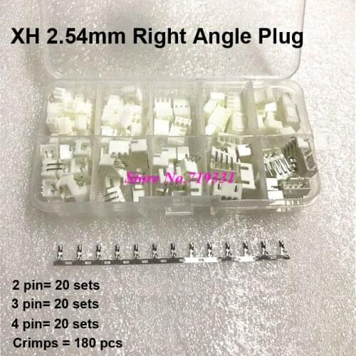 60 Kit in box XH 2.54mm Pitch 2/3/4 pin Male & Female Right Angle Housing / Pin Header Connector Wire Connectors Adaptor