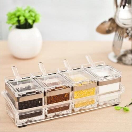 Kitchen organizer and storage container Acrylic Seasoning Box Spice Jar Set Condiment Cruet Bottle Kitchen Supplies