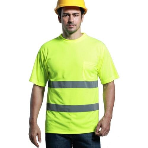 Hi Vis Summer Fluorescent Yellow Work Clothing Night Safety Reflective T Shirt Sport Running Breathable Tops Workshop Coveralls