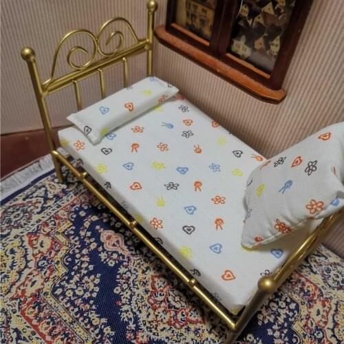 1:12 miniature bed for dolls Dollhouse Iron doll bed Furniture toy children simulation house role play toys collection gifts
