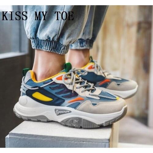Color New 2021 Casual Breathable Mesh Shoes For Men Chunky Sneakers Zapatos De Hombre Sport Boys Flat Tenis Masculino Vulcanized