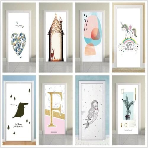 Simple Pattern Stickers On The Door Suitable For Living Room Bedroom Home Decor Self-adhesive Removable Vinyl Poster De Portes