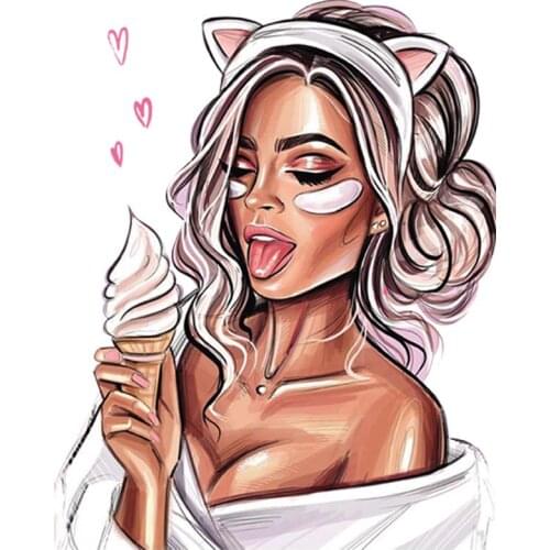 Ice Cream Girl Patch A-Level Washable Diy Thermal Transfer Stripe Garment 3D Sticker Patch Easy Print By Household Irons