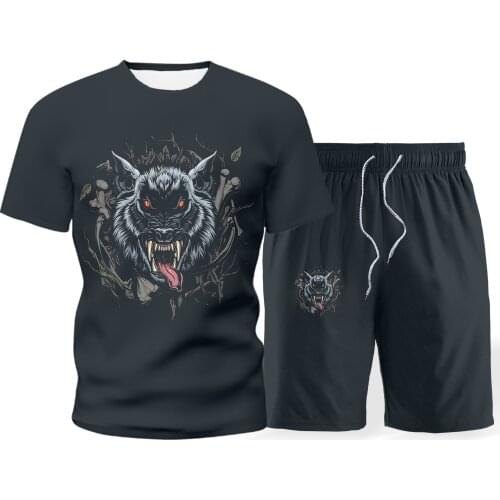 2021 summer new European and American fashion mens 3D digital printing t-shirt mens casual running wear sports suit